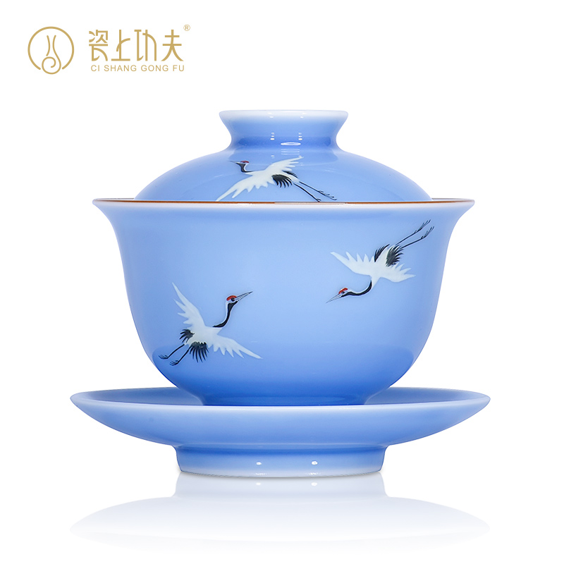 The Custom of jingdezhen ceramic three to household hand kung fu tea tureen tea cups little bowl tea thin foetus