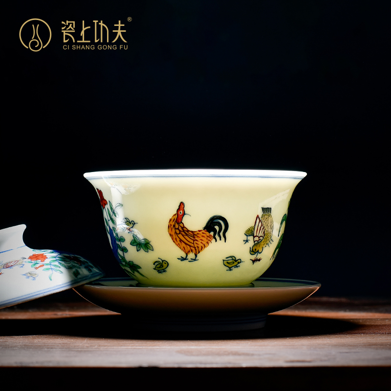 Jingdezhen ceramics tureen large cups da Ming chenghua chicken color bucket cylinder cup three - color bowl of antique hand - made tea set