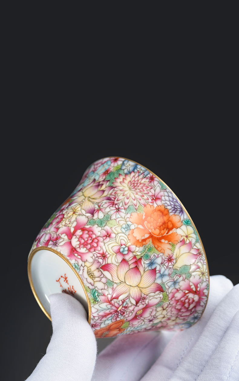 Jingdezhen porcelain on kung fu manual hand - made colored enamel flower master cup product individual single cup tea cup gift cups