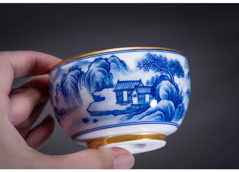 Jingdezhen blue and white landscape all hand pure hand - made xanadu sample tea cup masters cup kung fu tea cups