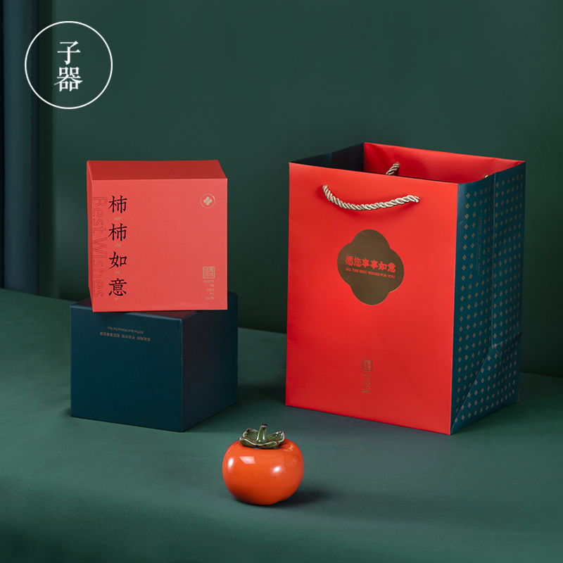 Kung fu cattle on the porcelain persimmon persimmon persimmon great luck, office decoration jingdezhen ceramic gifts furnishing articles for caddy fixings