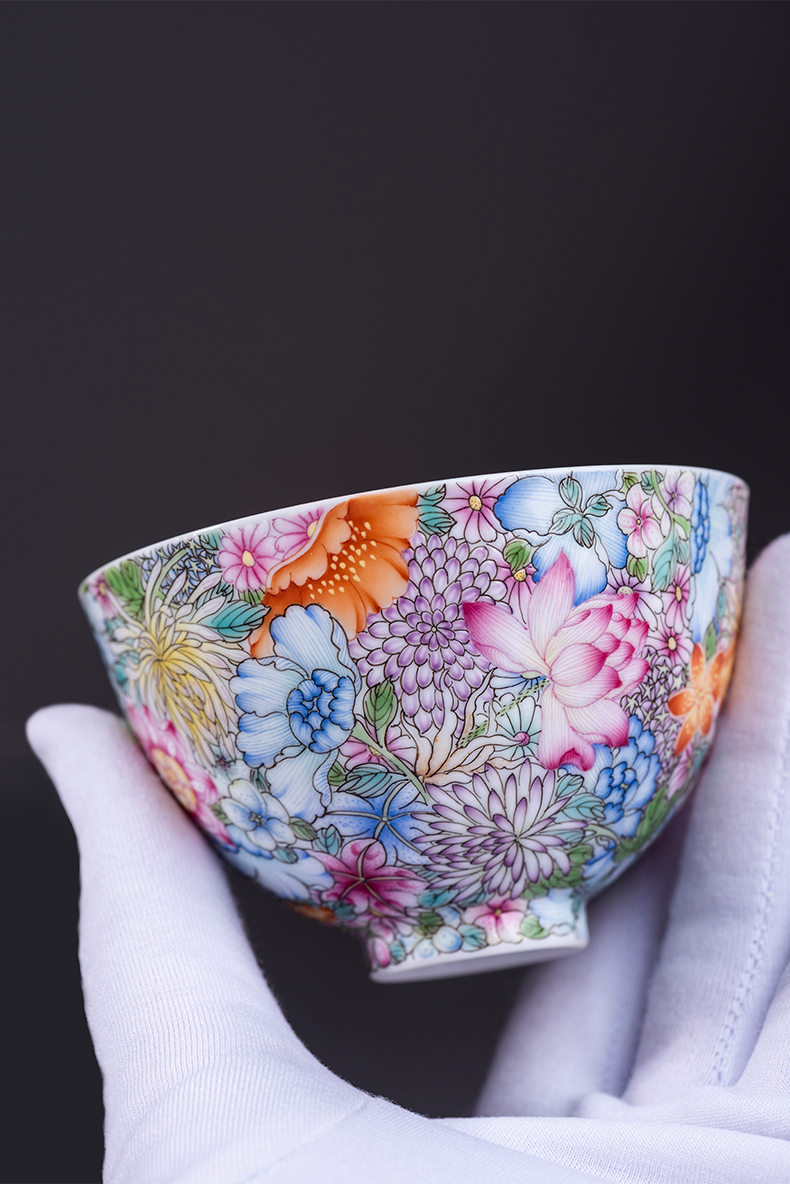 Flower is the master cup colored enamel hand - made teacup personal special single cup participants in high - grade jingdezhen tea set orphan works