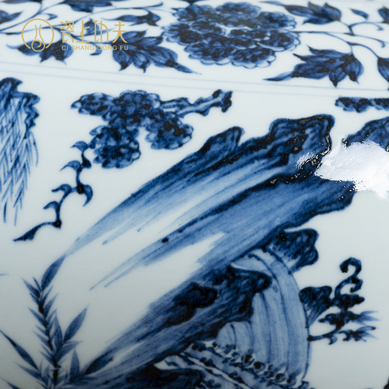Jingdezhen imitation of yuan blue and white guiguzi down caddy fixings large household boutique high - grade hand - made ceramic storage tanks
