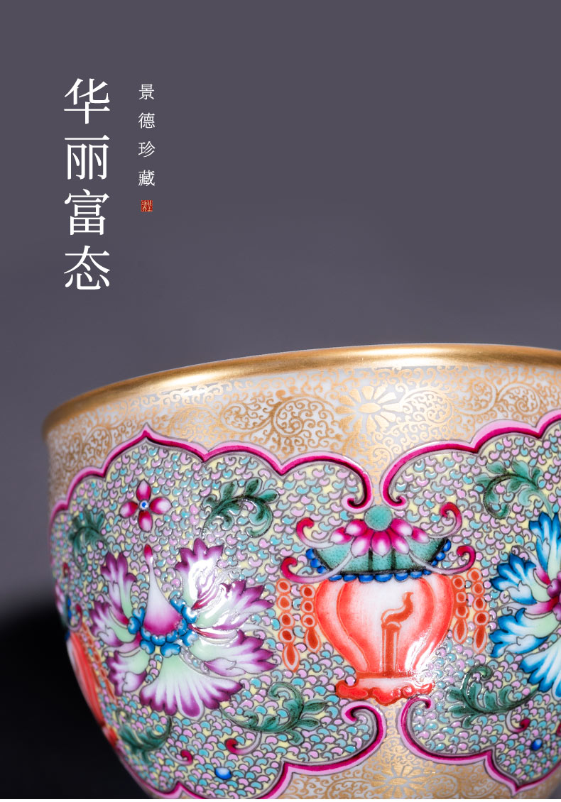 Flowers colored enamel porcelain on kung fu bao phase master cup single cup of jingdezhen ceramic cup sample tea cup by hand