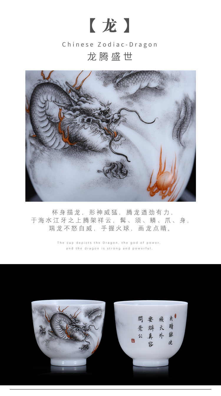 Chinese zodiac jingdezhen ceramic cups kung fu tea set jade suit hand - made mud sample tea cup single master CPU