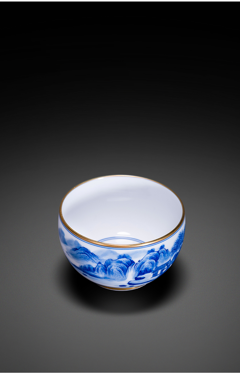 Jingdezhen blue and white landscape all hand pure hand - made xanadu sample tea cup masters cup kung fu tea cups