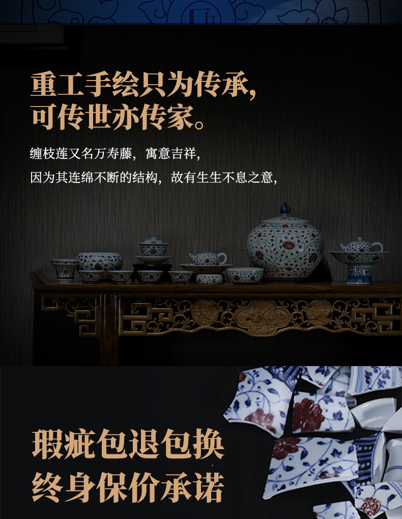 Jingdezhen blue and white youligong kung fu tea set checking ceramic cups hand - made master cup single hand a cup of tea