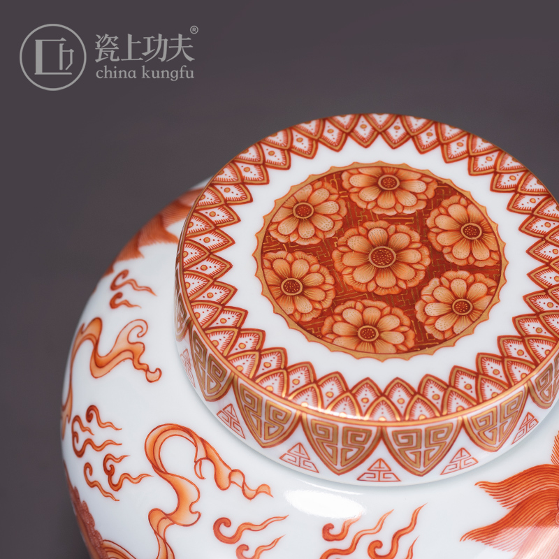 Kung fu alum red see lions on the porcelain ball trumpet tea collection storehouse ceramics handicraft tea caddy fixings orphan works