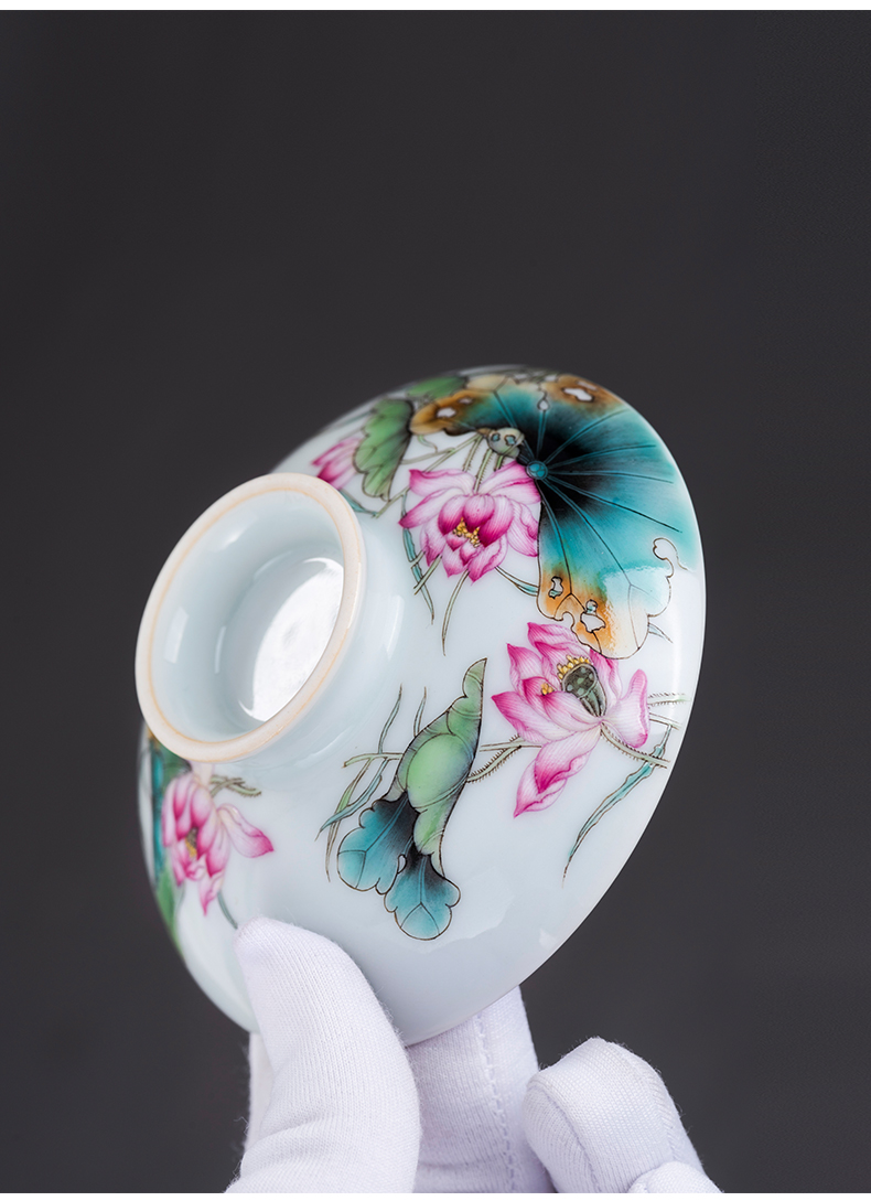 Colored enamel porcelain on kung fu lotus tureen 2 to jingdezhen ceramic high - end tea tureen large hand - made tea sets