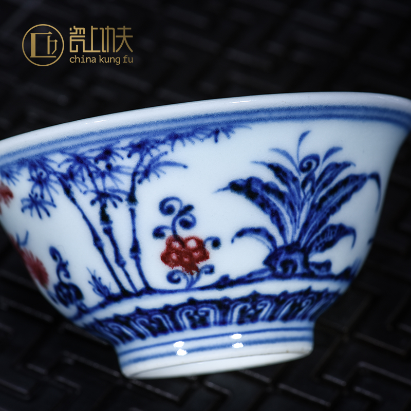 Jingdezhen blue and white youligong teacups hand - made ceramic kung fu master cup of pure manual single sample tea cup single CPU