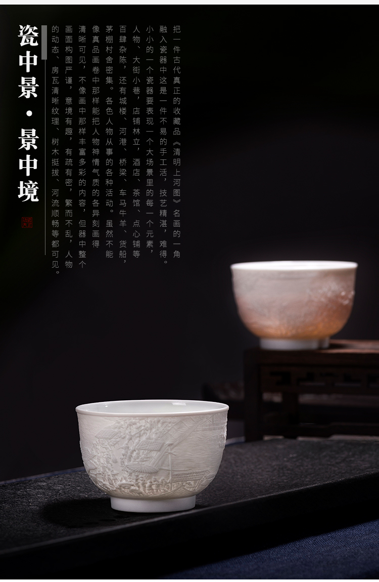 Jingdezhen ceramic cups hand - carved qingming scroll sample tea cup kung fu tea master cup single CPU antique