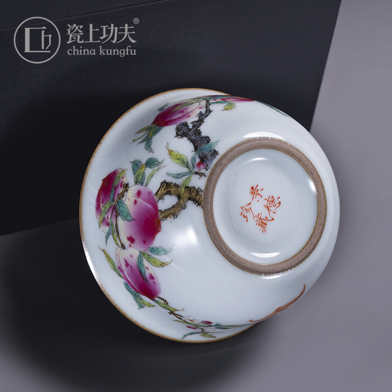 Jingdezhen your up ceramic manual hand - made peach colored enamel cylinder of the porcelain sample tea cup master cup kung fu tea set