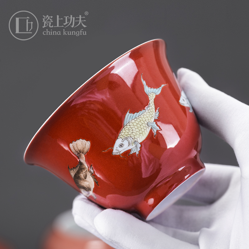 Jingdezhen pure manual only three tureen ceramic cups color glaze single thin foetus ceramic bowl kung fu tea set