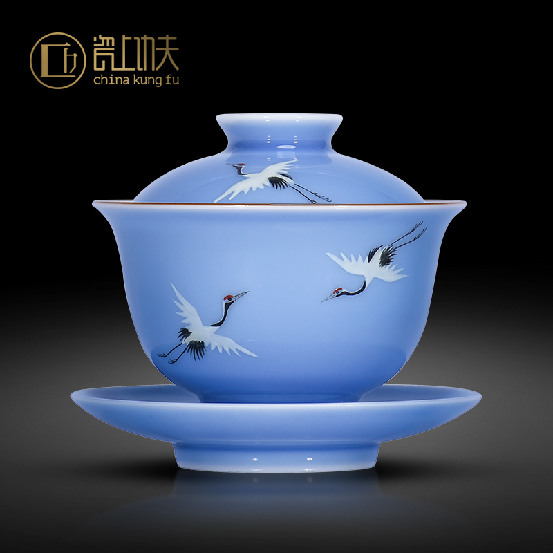 The Custom of jingdezhen ceramic three to household hand kung fu tea tureen tea cups little bowl tea thin foetus