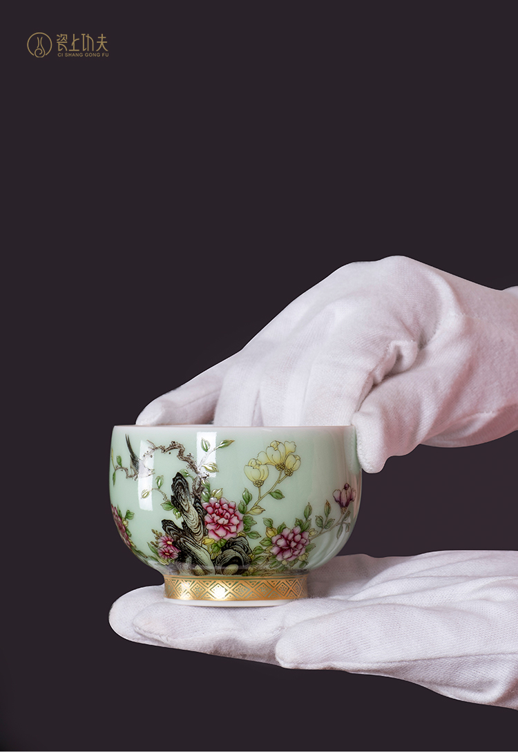 Jingdezhen kung fu tea cups peony flower sample tea cup colored enamel hand - made master cup single CPU individual customization