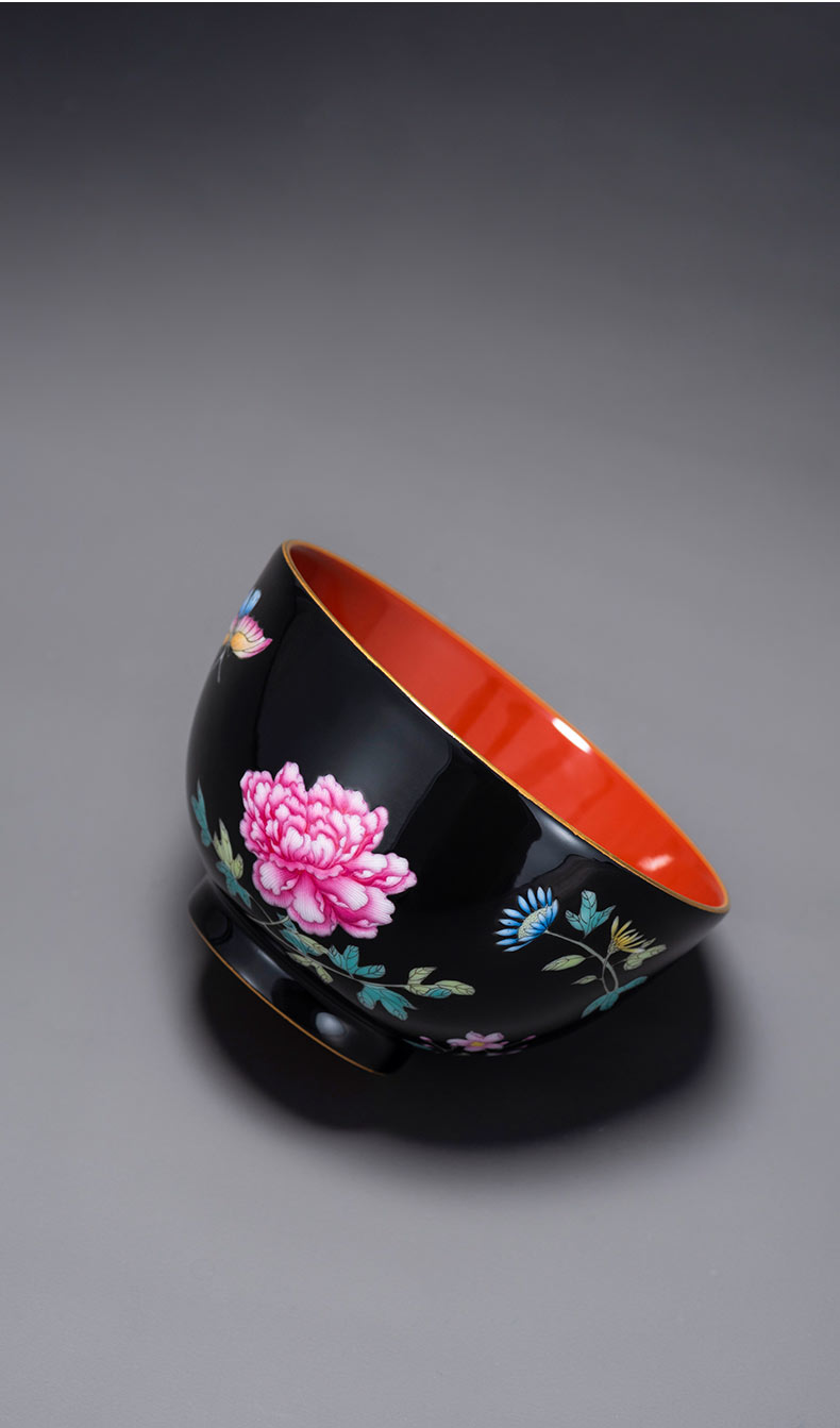 Hand - made colored enamel porcelain on kung fu master black peony sample tea cup cup of jingdezhen ceramic kung fu tea cup