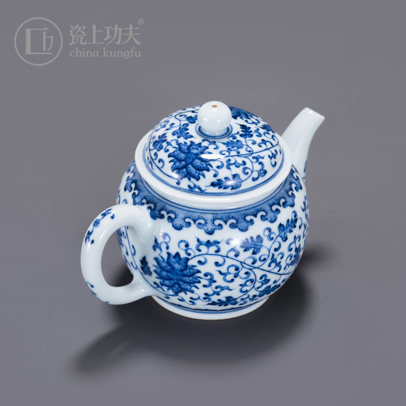 Jingdezhen ceramic manual hand - made porcelain bound branch lotus kung fu tea set little teapot boxed teapot single pot of trumpet