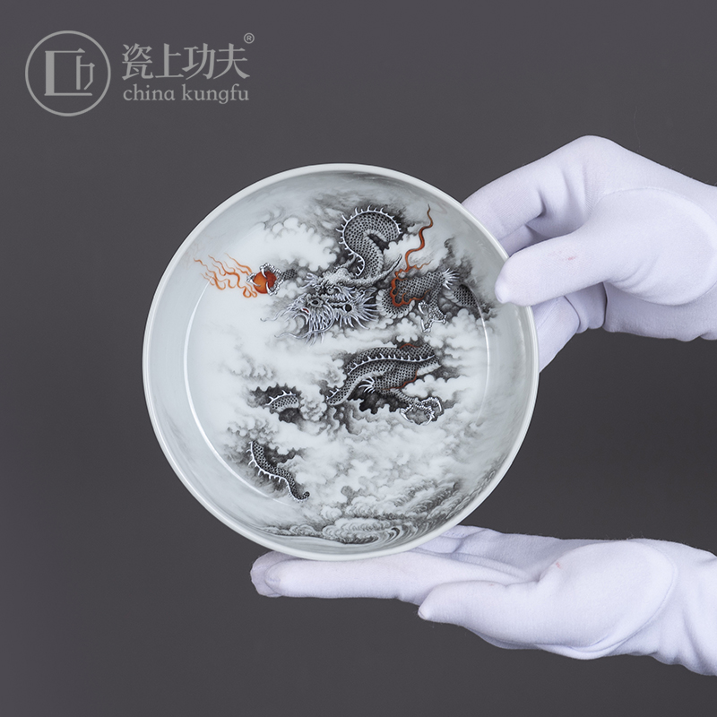 Dragon tea tray was jingdezhen porcelain on kung fu pure manual ink kung fu tea accessories supporting plate of high - end ceramic pot