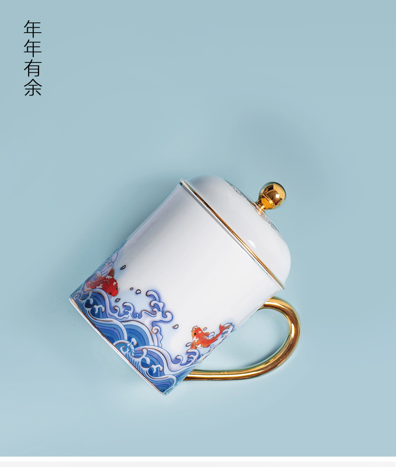 Jingdezhen ceramic cups a single move onward with cover large capacity office cup cup masters cup business gifts