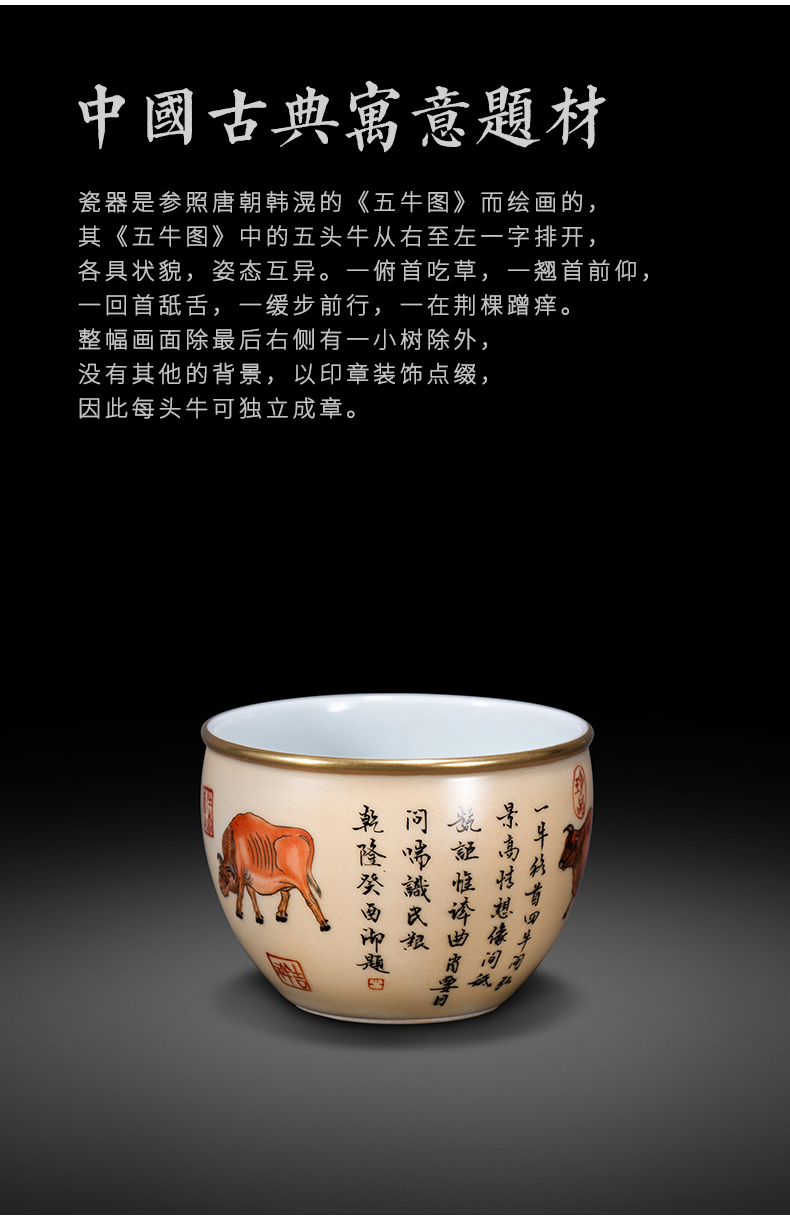 Jingdezhen five NiuTu market metrix manual hand - made color ink cup archaize single CPU cylinder cup large kung fu tea cups