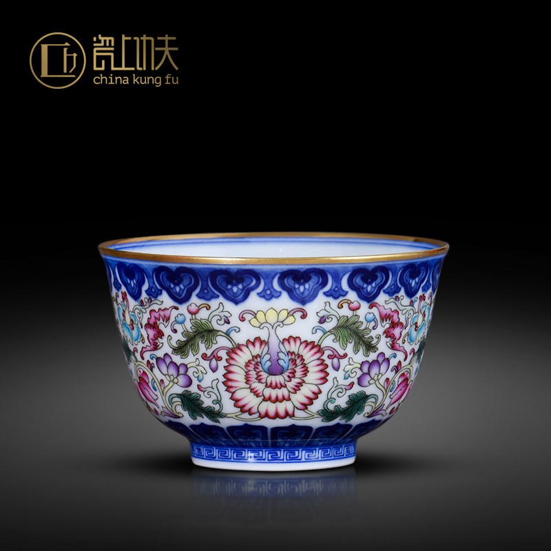 Jingdezhen ceramic cups from the single master cup of pure hand - made porcelain sample tea cup high - grade colored enamel tea set
