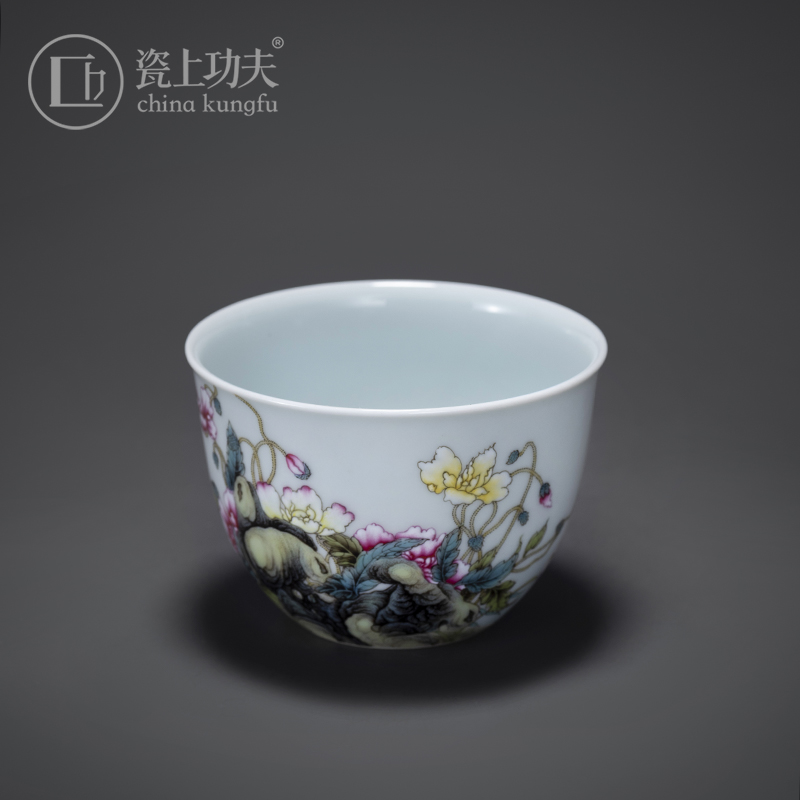 Porcelain kung fu jingdezhen ceramic cups in pastel corn poppy master single cup sample tea cup by hand