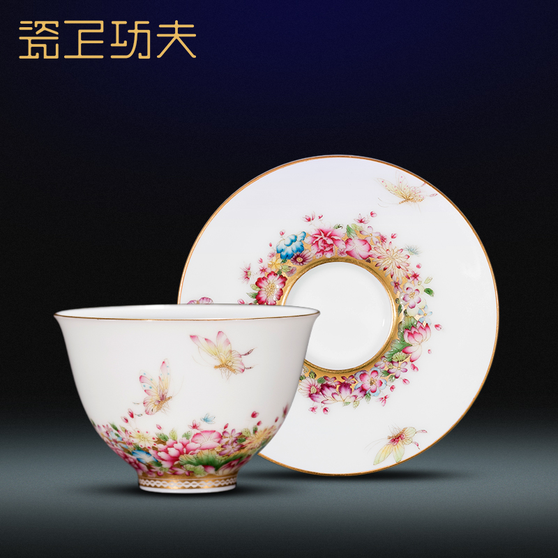 Jingdezhen tea pure manual colored enamel kung fu tea sample tea cup flower master cup single CPU ceramic cups