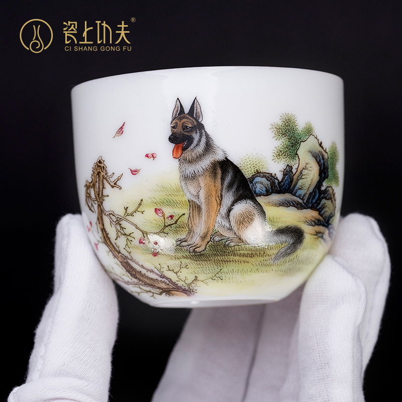 Jingdezhen ceramic tea set colored enamel hand - made big sample tea cup cup white porcelain cup single CPU kung fu master