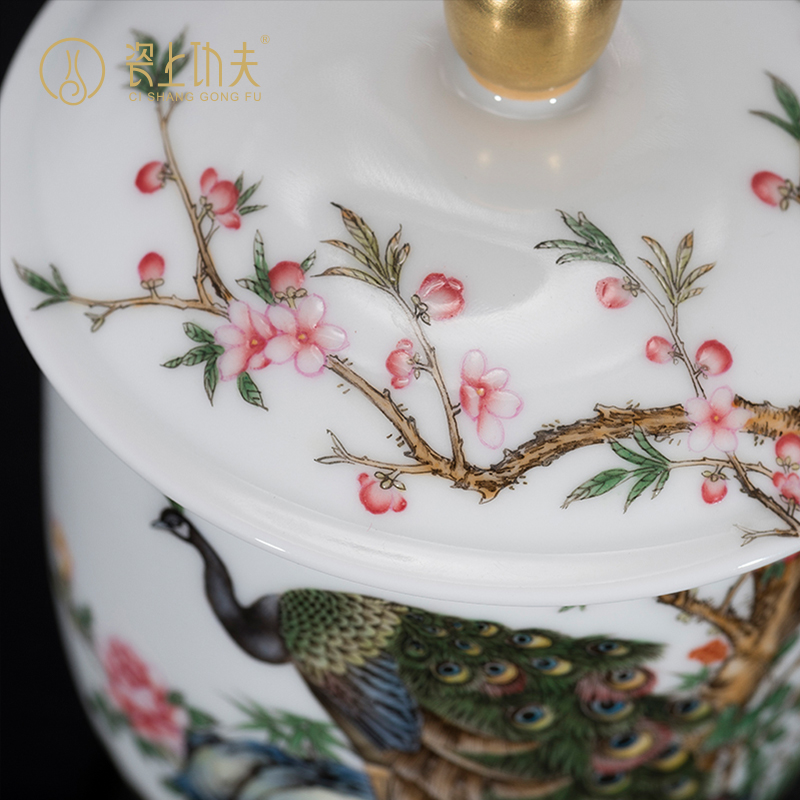 Ceramic cups with cover hand - made peacock enamel tea cup all hand liberally cup office boss cup