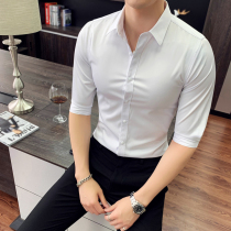 Shirt men 70% sleeves Short sleeves Ice Silk 2020 Korean version Trend Summer Leisure handsome Shirt Male ruffly handsome half sleeve