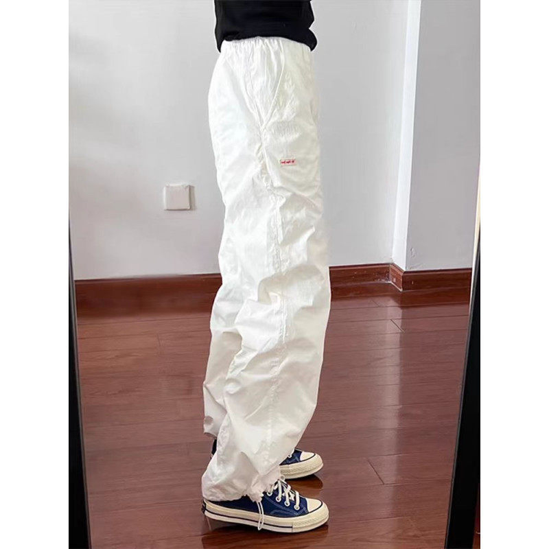 American-Style Vibe White Quick-Drying Cargo Pants for Men and Women, Summer Thin Drawstring Jogger Parachute Pants, Casual Pants