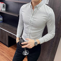 Fall Business Casual Striped Long Sleeve Shirt Male Korean Version Trendy Youth Casual Handsome Shirt Hair Stylist Inch Shirt