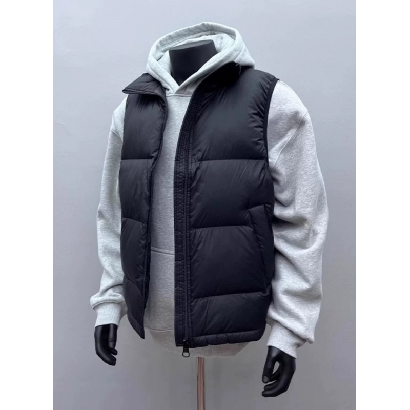 Black Stand-Up Collar Cotton Vest for Men, Winter Basic Style, Sleeveless Cotton Jacket, Sports Outerwear Vest