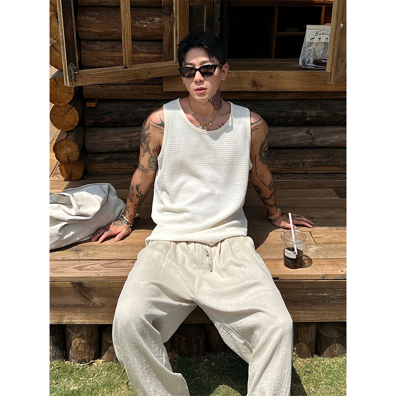 American-Style Cleanfit Striped Vest for Men, Summer Textured Sports Sleeveless Crew Neck T-Shirt, Old Man's Undershirt American-Style Cleanfit Striped Vest for Men, Summer Textured Sports Sleeveless Crew Neck T-Shirt, Old Man's Undershirt