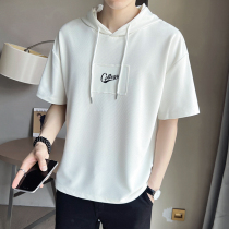 Summer with cap short sleeve t-shirt male even cap tide card 50% sleeves Shoulder Sports Blouse Summer Mens White Body