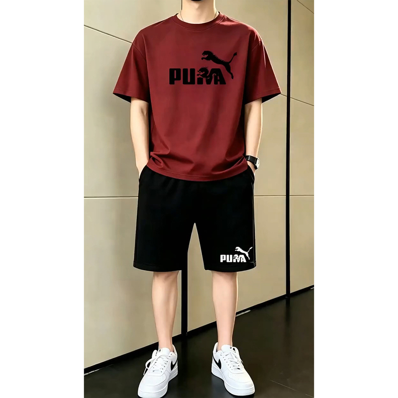 American Casual Red Sports Suit for Men, Summer Pure Cotton Short-Sleeved Top Paired with Shorts, Cool and Stylish Outfit Set American Casual Red Sports Suit for Men, Summer Pure Cotton Short-Sleeved Top Paired with Shorts, Cool and Stylish Outfit Set