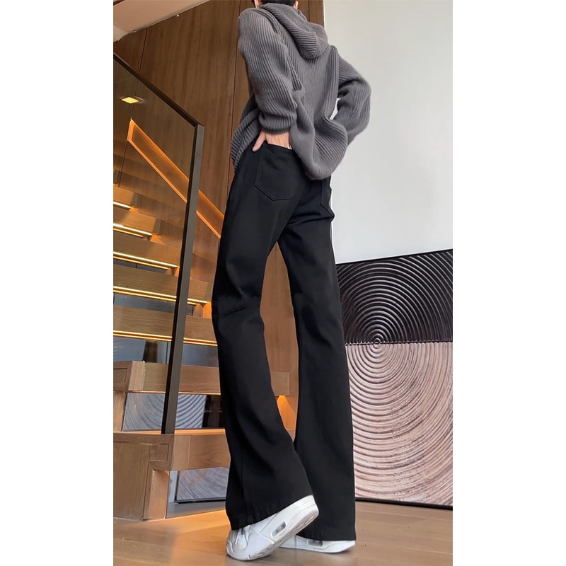 American High Street Vibe Pants, Extended Version, Black Scimitar Jeans, Spring and Autumn Style, Straight Slim Fit, Slightly Flared Pants for Men