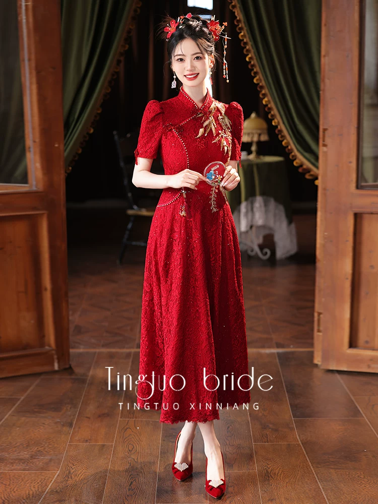Чэнсоong Cheongsam, вечернее платье, свадебное платье, красная юбка, китайский стиль, с вышивкой