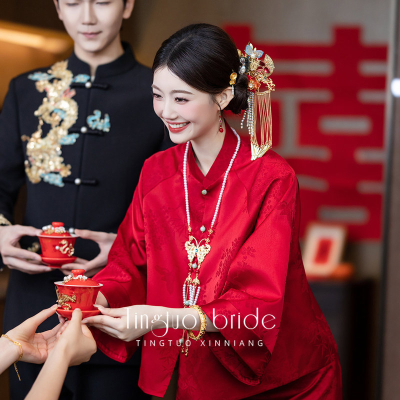 Tingtuo's 2026 New Bridal Style, New Chinese-Style Toast Dress Set, Niche Engagement Dress with a High-End Elegant Vibe