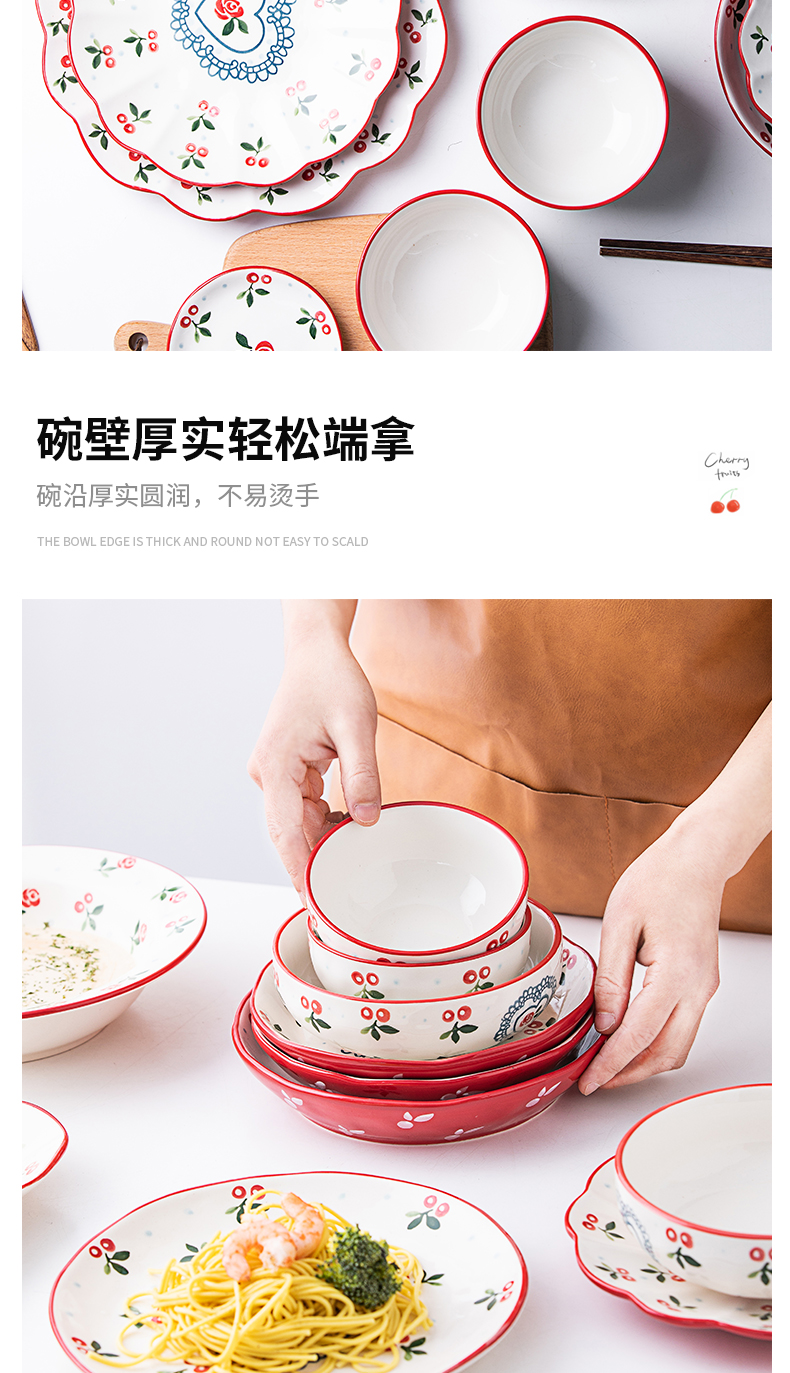 Japanese cherry dishes suit household lovely creative web celebrity 0 dishes the ceramic bowl chopsticks tableware portfolio