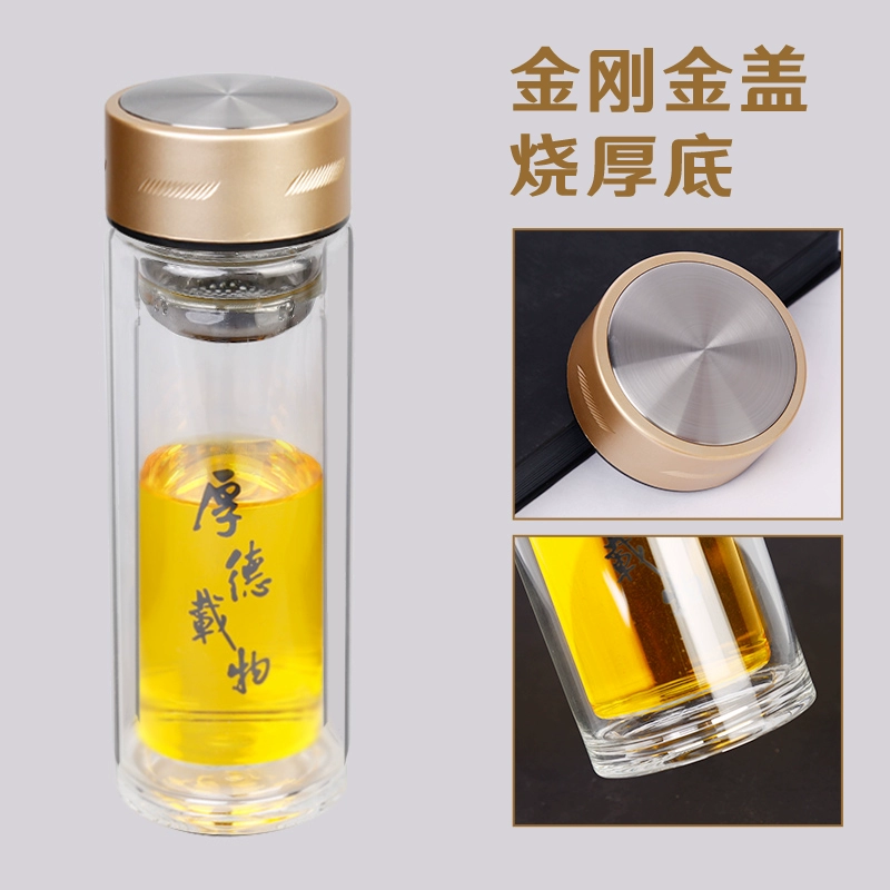 Cup quảng cáo tùy chỉnh đôi ly thủy tinh in chữ Logo quảng cáo Cup quà tặng tùy chỉnh làm dày tách trà bán buôn - Tách bình giữ nhiệt cao cấp