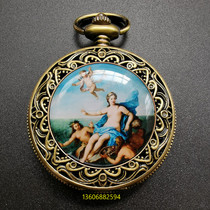 Paradise of Ancient Coins Western Paintings Vintage Clockwork Mechanical Watches Pure Copper Flip Cover Retro Pocket Watches OMEGA Accurate Time