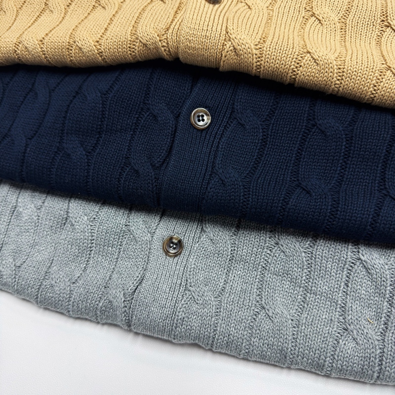 26 Years of New Styles: Pima Cotton Knitted Polo Collar Cardigan Sweater Jacket | Unisex Style
