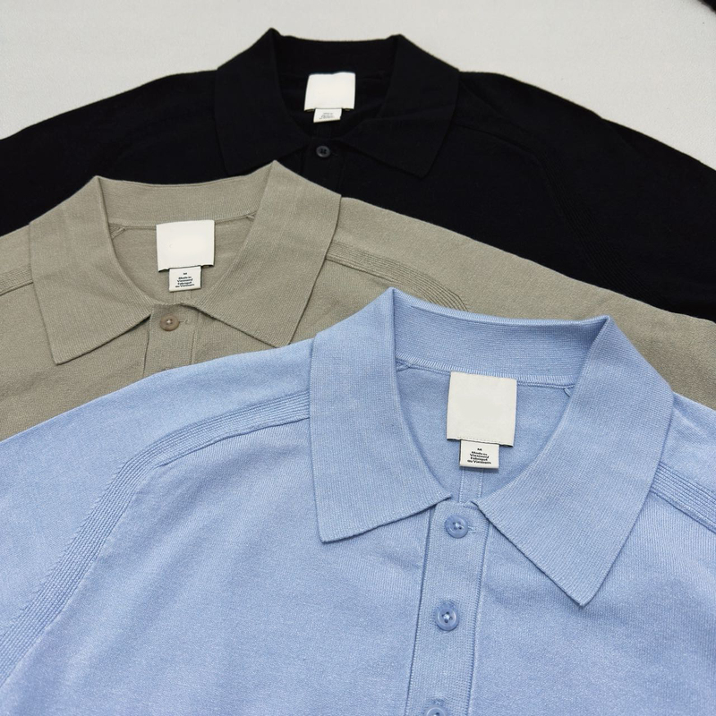 Solid Color Knitted Polo Shirt with Short Sleeves | Unisex Style