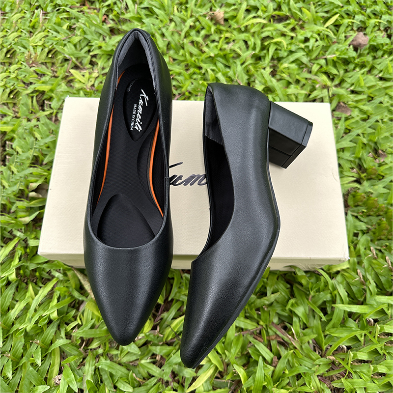 High-Heeled Shoes, Soft-Soled Leather Shoes, Medium Heel, Thick Heel, Super Soft, Non-Abrasive, Comfortable, Professional Style, Long-Standing Work Shoes for Women, Black