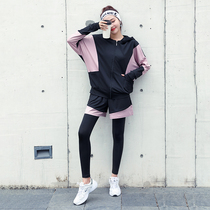 Autumn and winter New Large size hooded long sleeve fitness clothes loose big shorts quick dry breathable running sports suit women tide