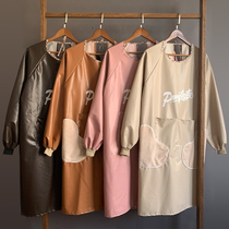 Leather long-sleeved apron womens kitchen cooking work clothes overlated waist pu waterproof and oil-proof home men