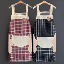 Kitchen household apron waterproof and oil-proof female fashion Japanese cooking cotton linen work clothes custom logo printing waist