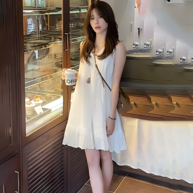 Gentle Style White Spliced Mesh Sleeveless Dress for Women 2026 New Summer Loose and Super Pretty Short Skirt Gentle Style White Spliced Mesh Sleeveless Dress for Women 2026 New Summer Loose and Super Pretty Short Skirt