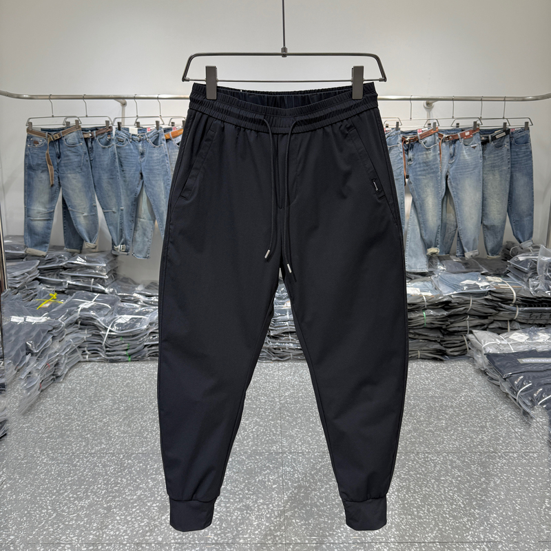 Summer Thin Men's Casual Pants Korean Style Outdoor Sports Pants Versatile Pure Black Elastic Jogger Pants Trendy Summer Thin Men's Casual Pants Korean Style Outdoor Sports Pants Versatile Pure Black Elastic Jogger Pants Trendy